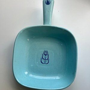 Cronin Blue Tulip Ceramic Skillet Casserole Vintage Bake Oven 1950s